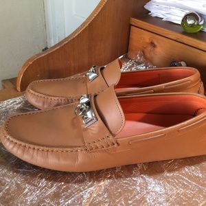 HERMES BROWN LEATHER LOAFERS MOCASSINS 42.5-9.5